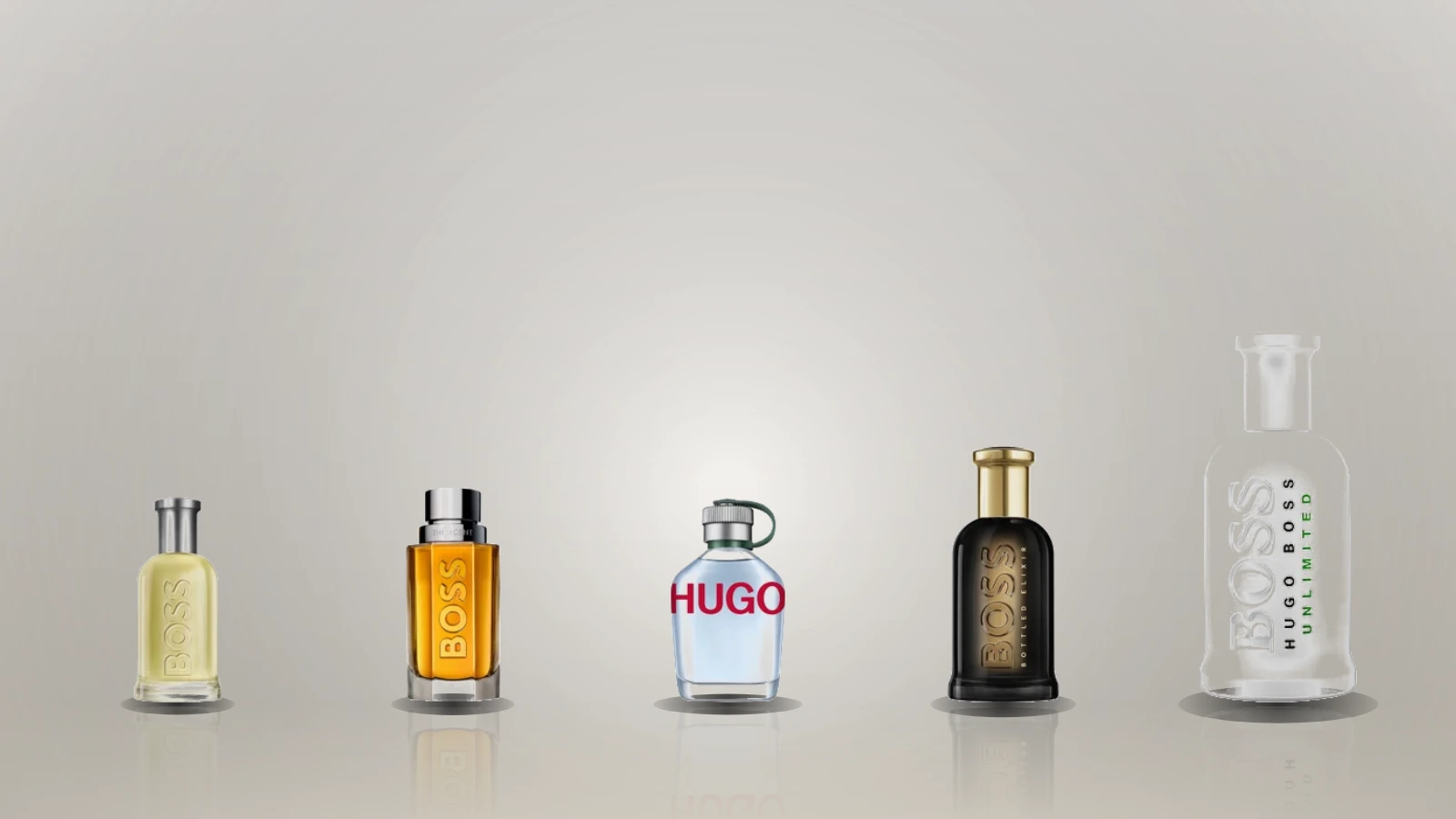 Plain glass fragrance bottles on a dark stone shelf beside a folded navy jacket in soft evening light