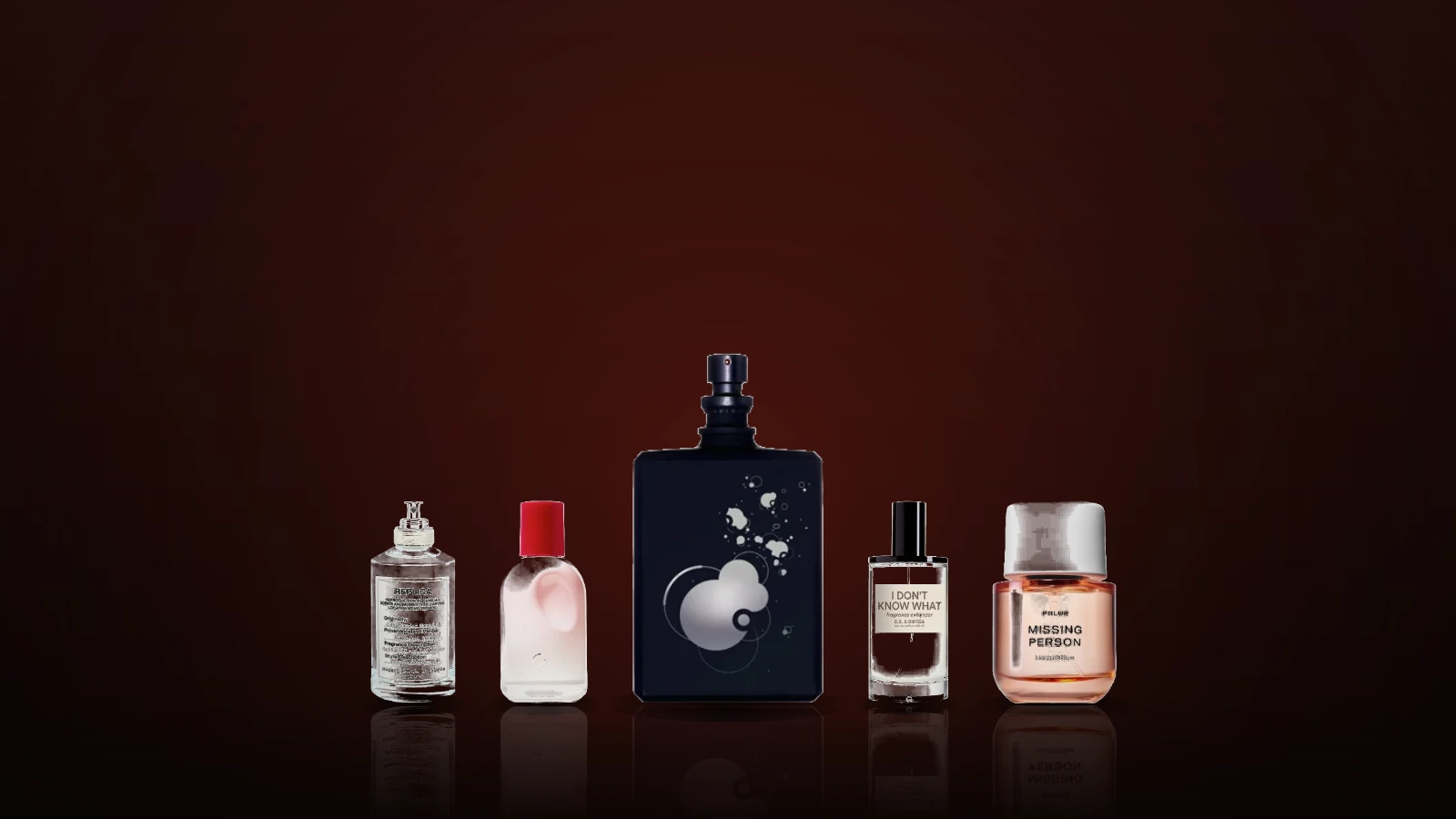 A bare human forearm in warm daylight with a fine white molecular diagram traced across the skin and a faint trail of scent rising from it, beside an unlabelled glass perfume bottle